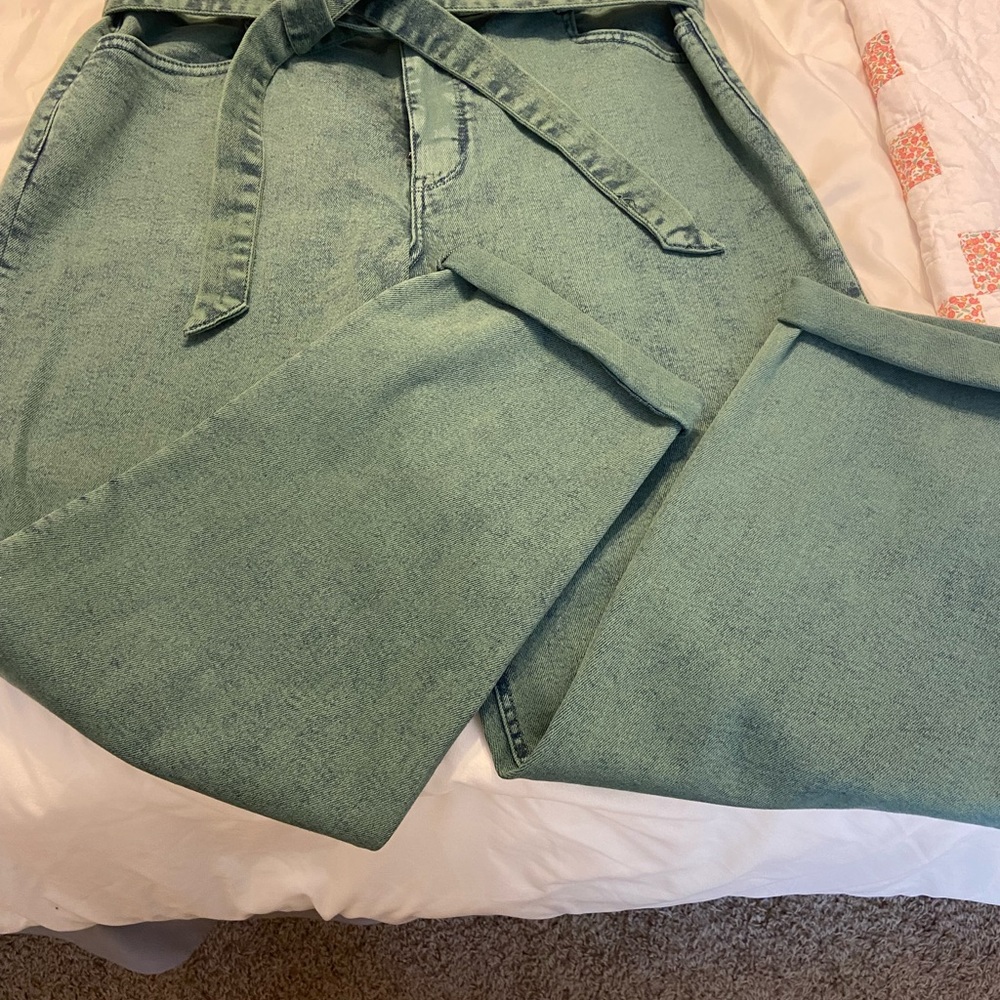 Green tie waist jeans